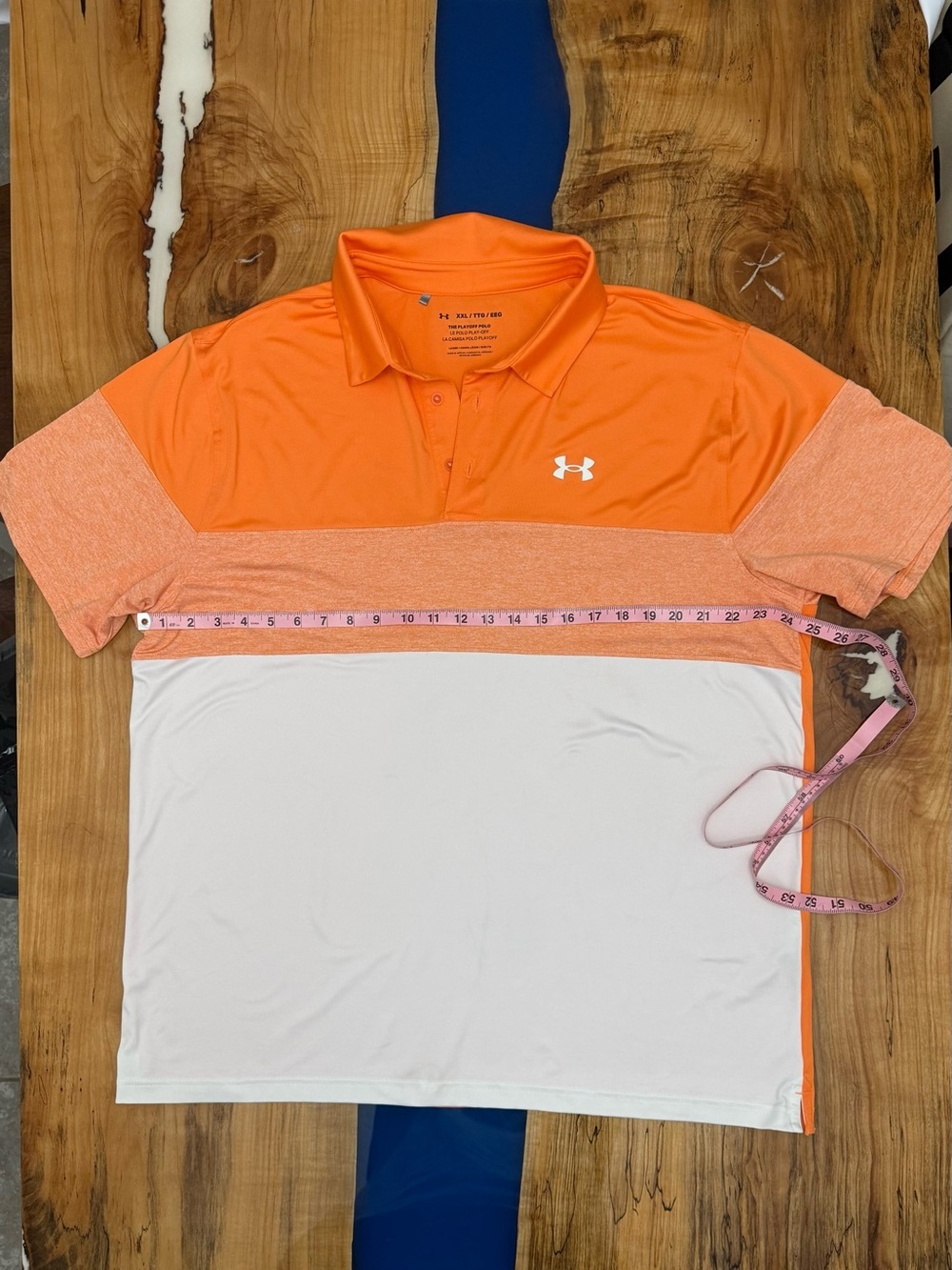 Under Armour Playoff Polo XXL Orange White Colorblock Golf Performance Shirt Men - Picture 2 of 8
